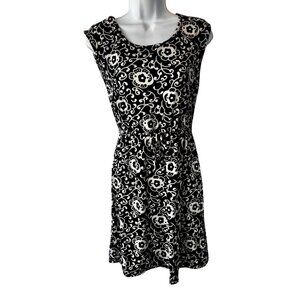 Emme Jordan Black White Floral Pattern Sleeveless Dress Elastic Waist Small